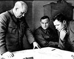 Члены Военного совета Сталинградского фронта: Н. С. Хрущёв, А. С. Чуянов, А. И. Еременко